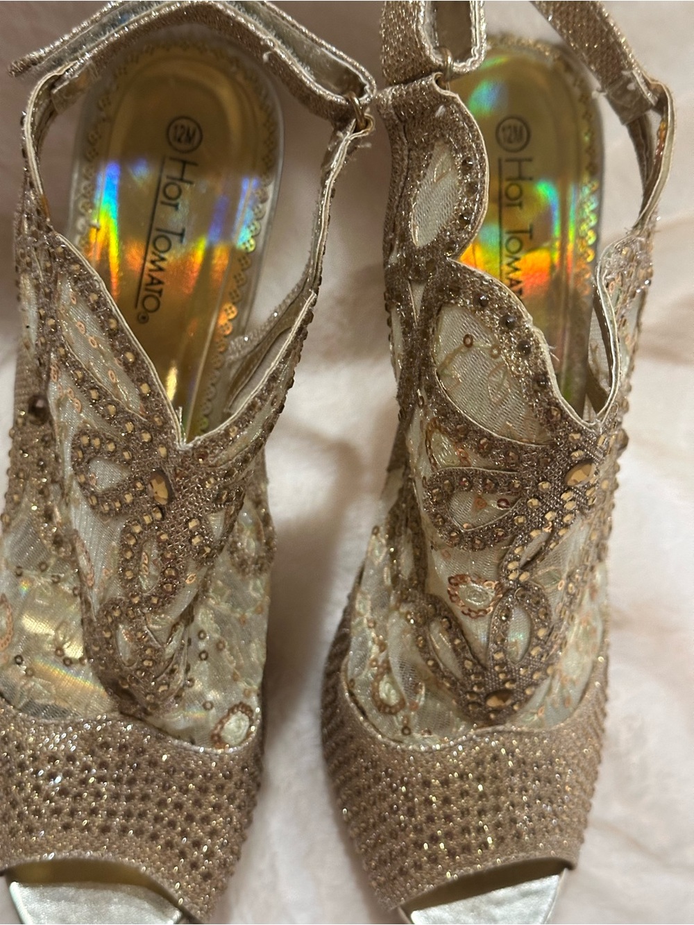 Hot Tomato Gold Sequin Mesh Peep-Toe Heels - Picture 5 of 10